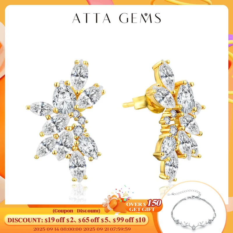 

ATTAGEMS Luxury Solid 10K 14K 10k Gold Moissanite Stud Earrings for Women Man 925 Sterling Silver Wedding Engagement Party Gift