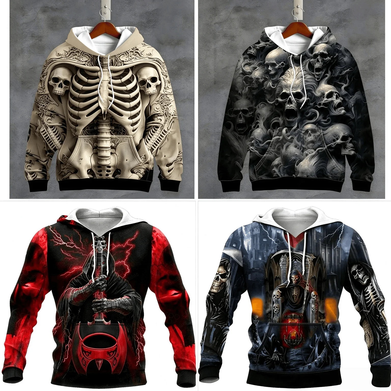 2026-27 Halloween Retro Skull 3D Printed Hooded Sweatshirt for Parent-child Casual Fashion, 2026 Pullover Oversized Unisex Style