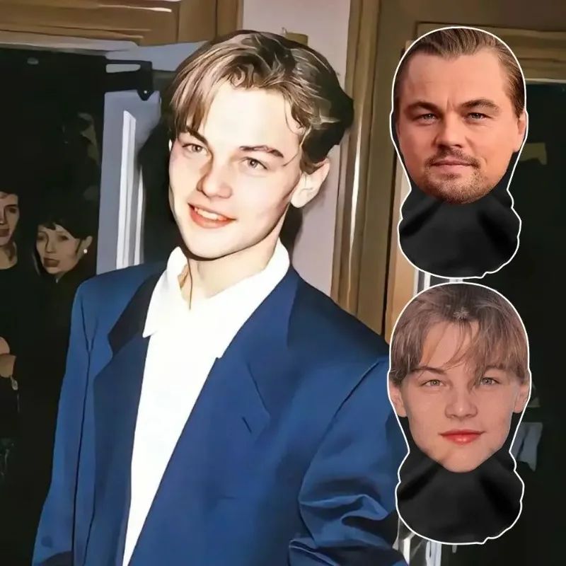 레오나르도 디카프리오 3D 패턴 메쉬 페이스 마스크 헤드 커버 코스프레 소품 재미있는 얼굴 프린트 헤드 스카프 아이스 실크 자외선 차단 헤드 마스크