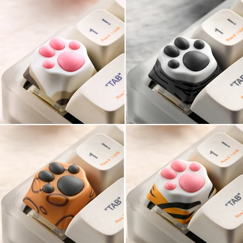 Animal Theme Keycaps ABS Silicone Simulated Cat Meat Pad Ragdoll /Bengal /Dragon-li Cat Kawaii Keycap with Storage Box Keycap