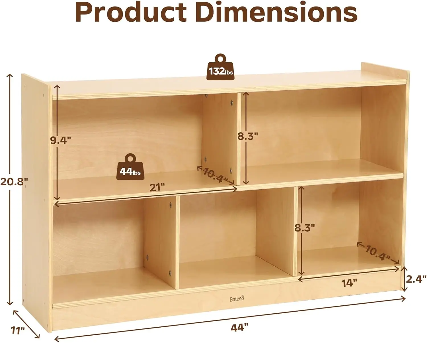 Organizador de armazenamento de brinquedos para crianças, armário de armazenamento de brinquedos de madeira com 5 compartimentos, estante para livros e brinquedos, 2 camadas