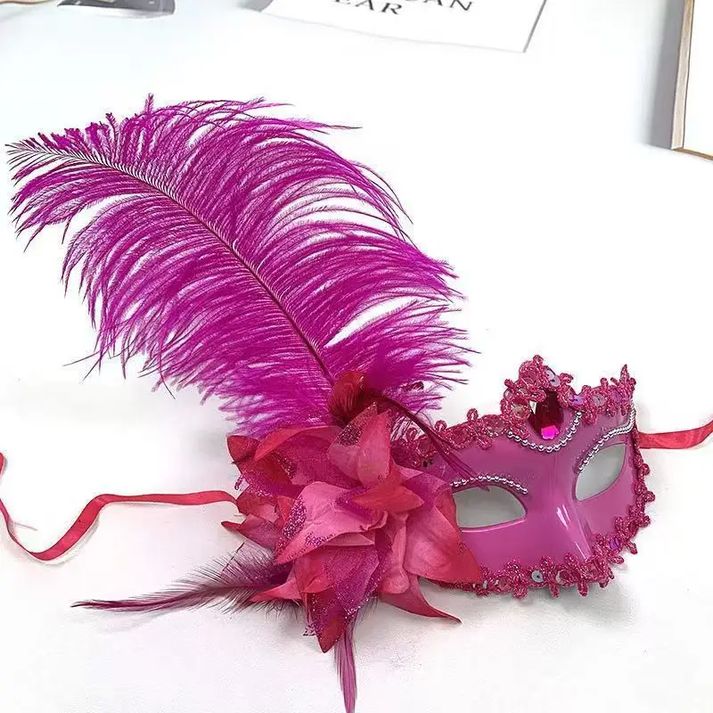 Pluma Rhinestones Mujeres Mascarada Máscara Encaje Flor Moda Media Cara Sexy Halloween Navidad Pascua Cosplay Fiesta Baile Blanco