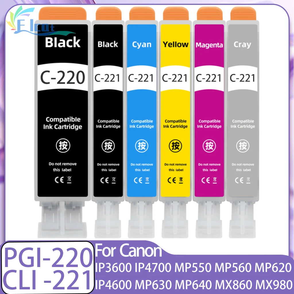 PGI-220 CLI-221 PGI220 CLI221 Ink Cartridge Compatible For Canon PIXMA iP3600 iP4600 MP540 MP560 MP620 MP630 MP640 MX860 Printer