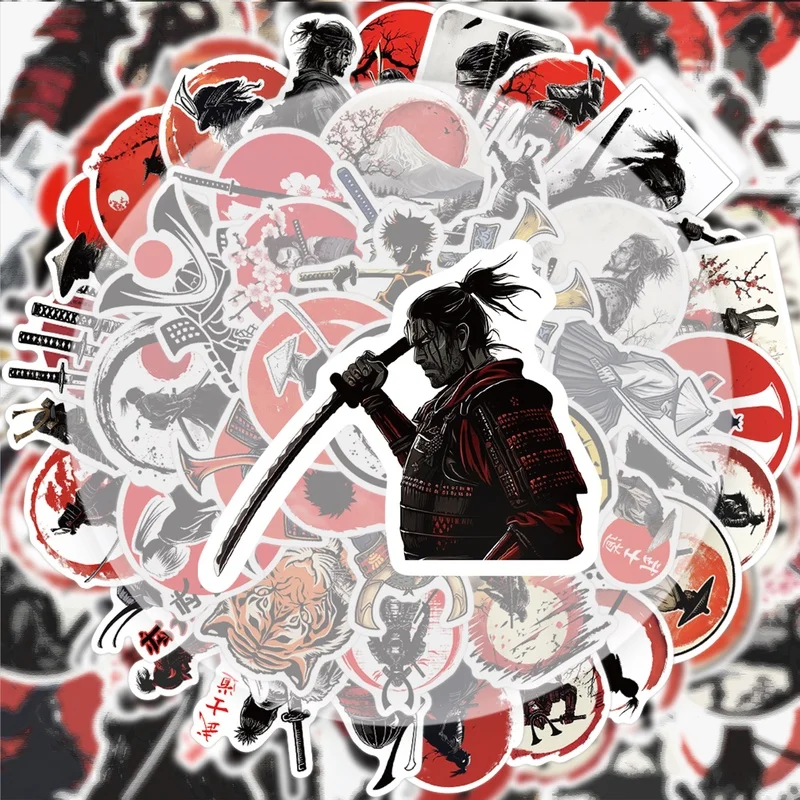50 Samurai Graffiti Stickers, Vibrant Sticker Decals, Multiple Styles Without Duplication, Suitable for Water Bottles, Laptops, Suitcases, Skateboards, Guitars, Party Decorations