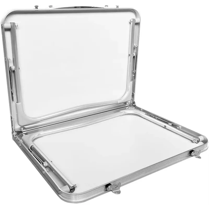 Portable beach picnic outdoor folding camping table with tin box and wooden effect handle, including mail order packaging