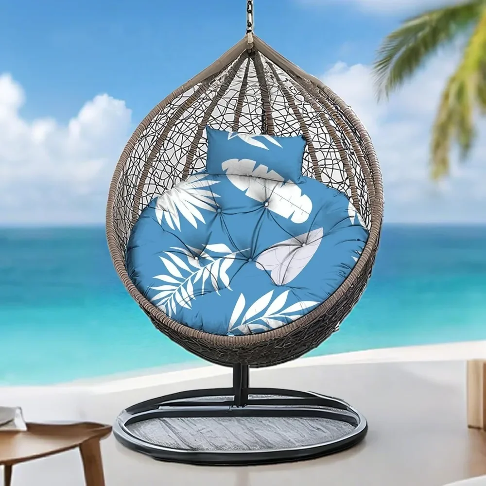 استبدال وسادة كرسي البيض المستديرة في الهواء الطلق، مقاومة للماء 45 بوصة طول × 45 بوصة عرض وسائد كرسي البيض المتأرجحة المعلقة مع مسند الرأس