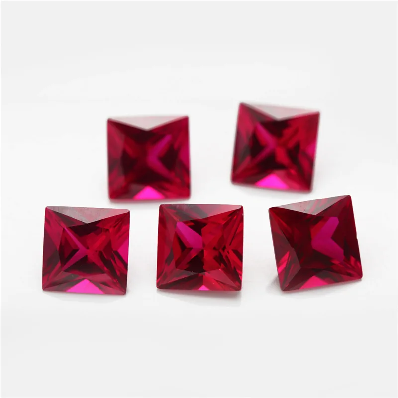 Wuzhou Wholesale 5# Ruby Synthetic Corundum Gems Stones  Squar Cut Shape Gems For Jewelry Waxable Inlay