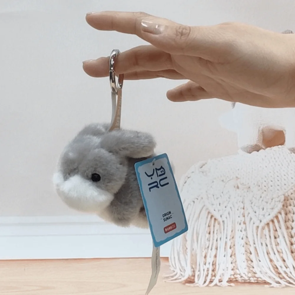 พวงกุญแจตุ๊กตากระต่ายนุ่มฟู  จี้กระต่ายการ์ตูนน่ารัก  เครื่องประดับจี้กระต่าย