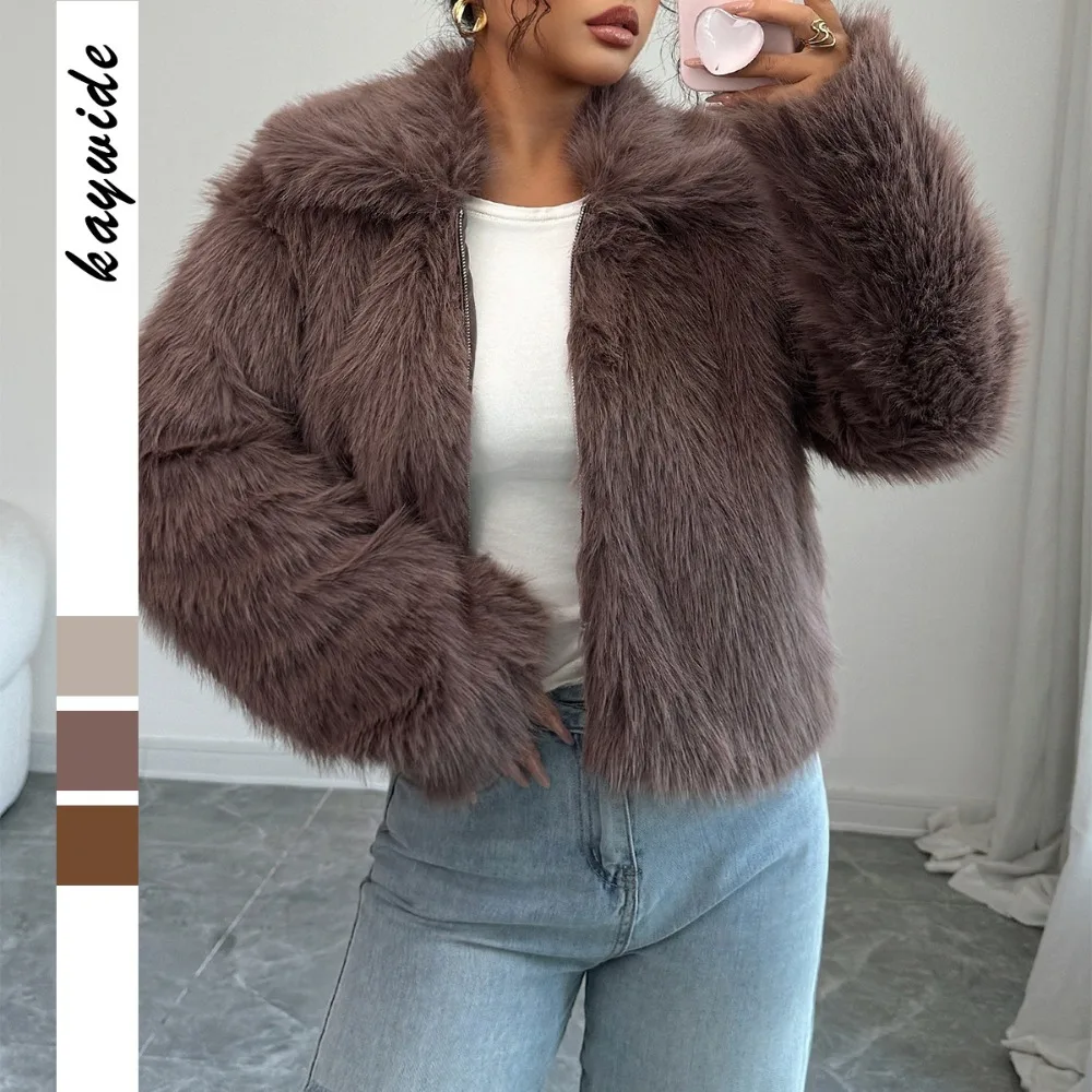 

Women's Elegant Temperament Fluffy Long-Sleeve Coat 2025 Autumn Winter Fashion Outerwear Faux Fur Jacket, Stylish & Warm Coat