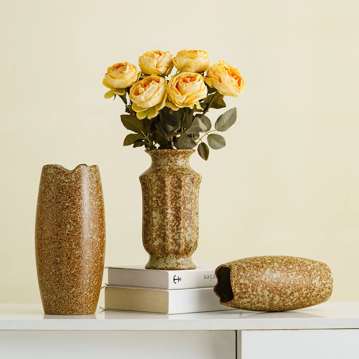 CAPIRON Vintage Ceramic Vase Rustic Glaze Decorative Dry Flower Arrangement Art Decor for Home Living Room Desk
