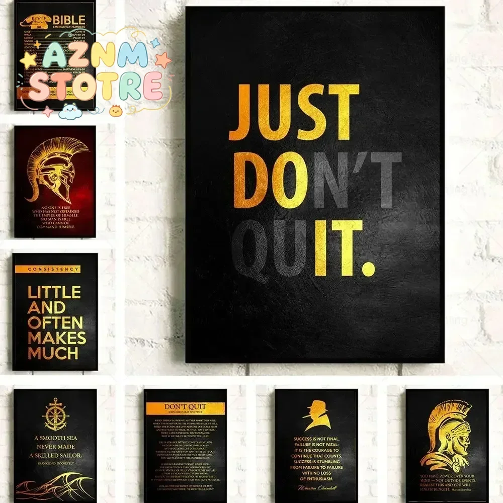 Motivational Quote Art Posters For Wall Black Golden Letters Inspiring Canvas Painting Wall Art Picture Office Living Room De
