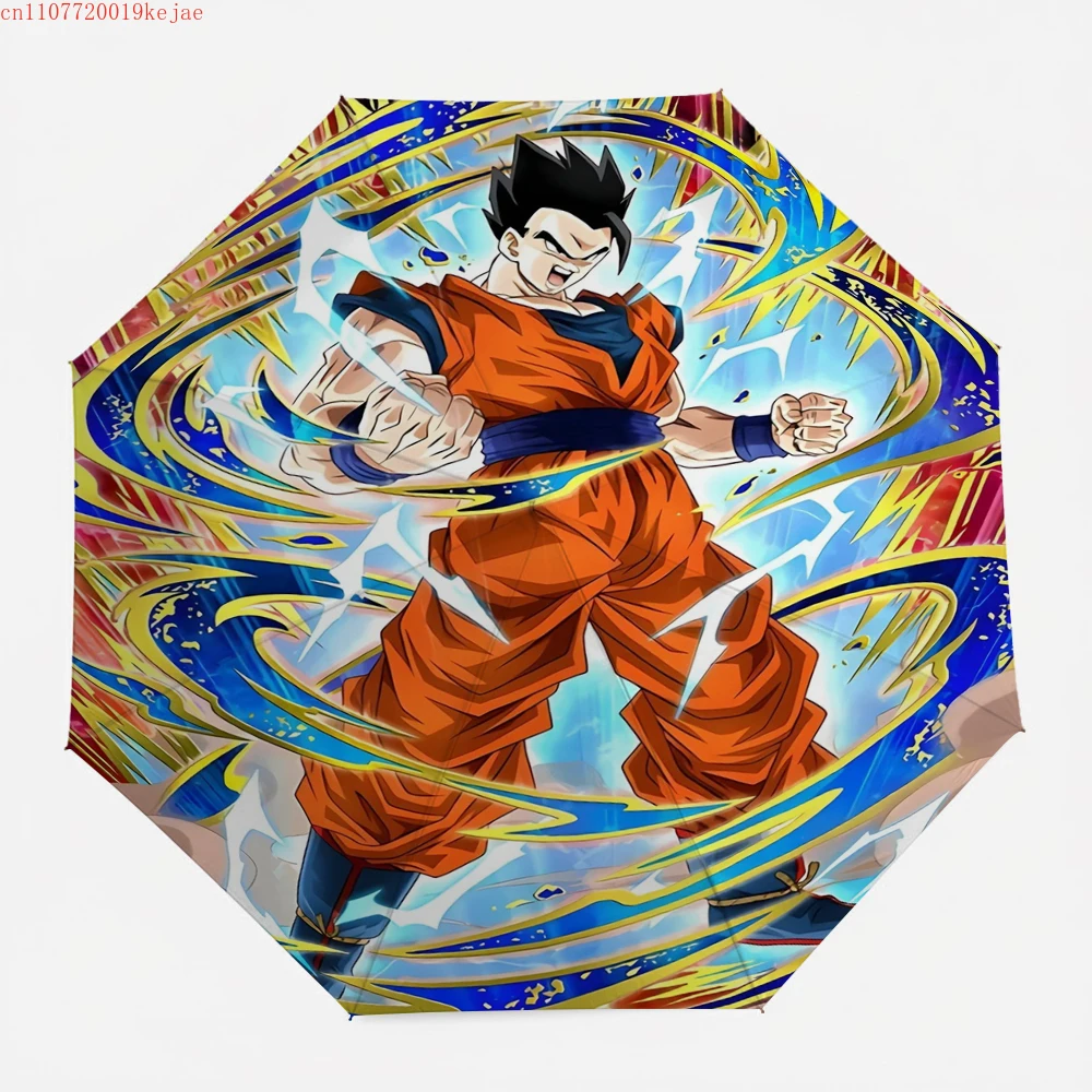 Anime Dragon Ball Goku Regenschirm, Epische Super Saiyan Goldene Flammen-Kampfszene, Windfest & Robust, für Cosplay & Täglichen Gebrauch