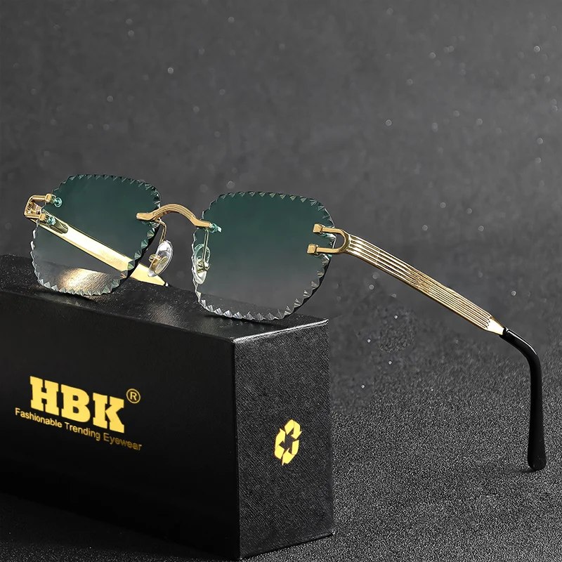 

HBK новые солнцезащитные очки без оправы, мужские квадратные модные режущие линзы, брендовый дизайн, солнцезащитные очки для женщин, вечерние, праздничные, очки, подарок