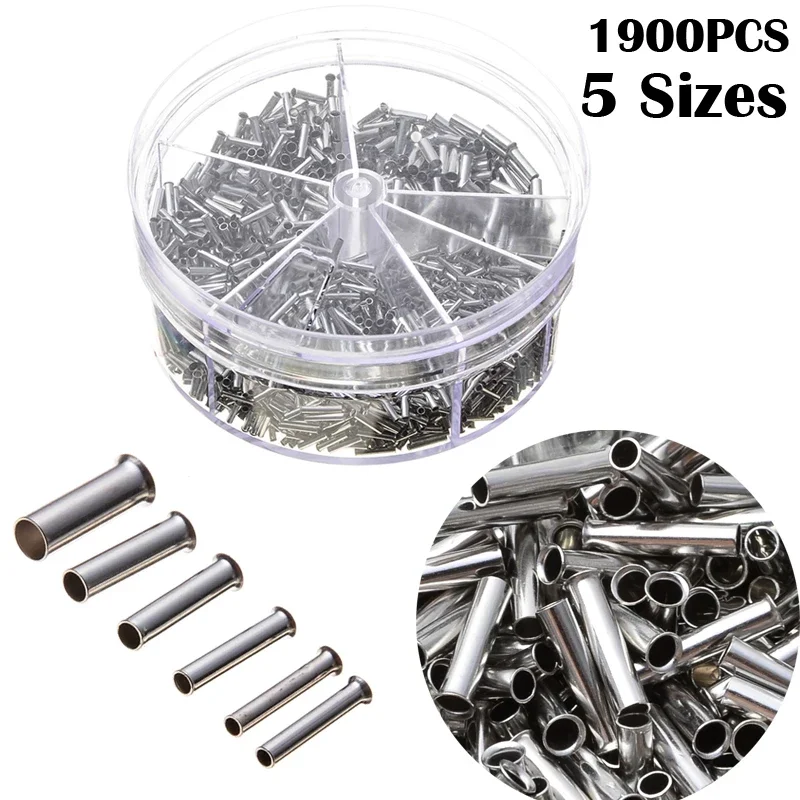 1900pcs Uninsulated Terminal Bare Terminal Tubular Wire End Ferrules Cable Sleeves Simple for Wire Connection Pin Crimp