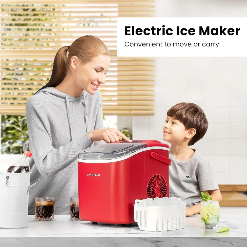 HAOYUNMA-Máquina automática compacta para hacer cubitos de hielo, máquina para hacer cubitos de hielo con mango rojo, Afeitadora eléctrica, máquina para hacer conos de nieve