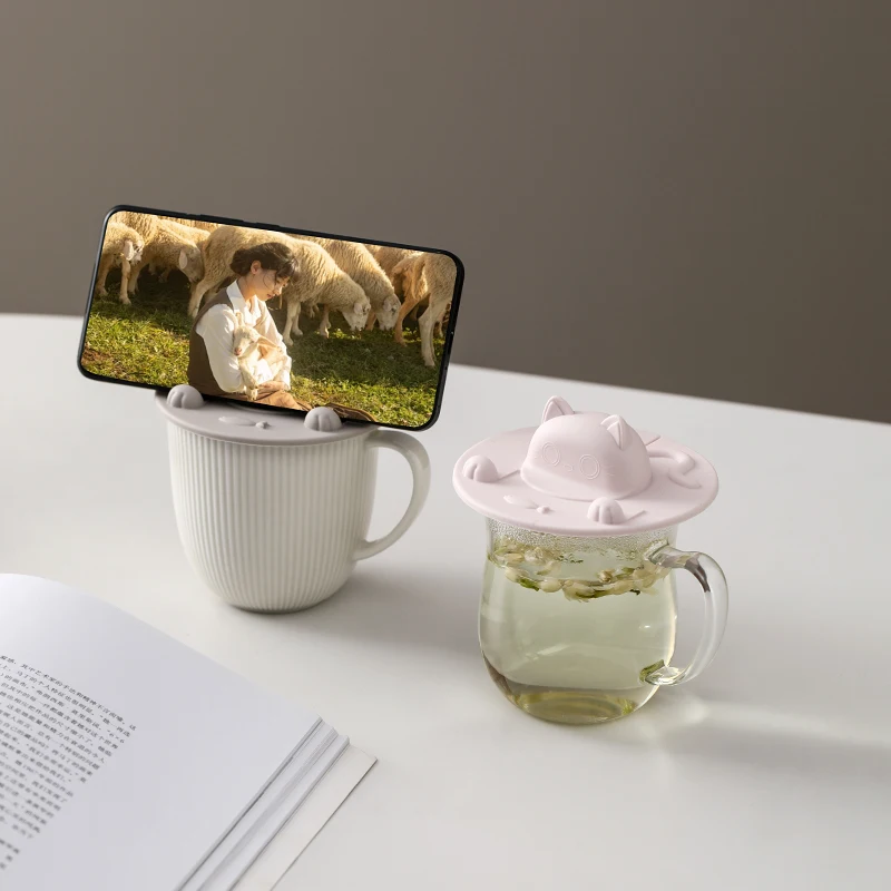 Silicone Cup Lid Cartoon Creative Irregular Cup Cover Dust-proof Leak-proof Three-dimensional Cat Head Multi-functional Cup Lid