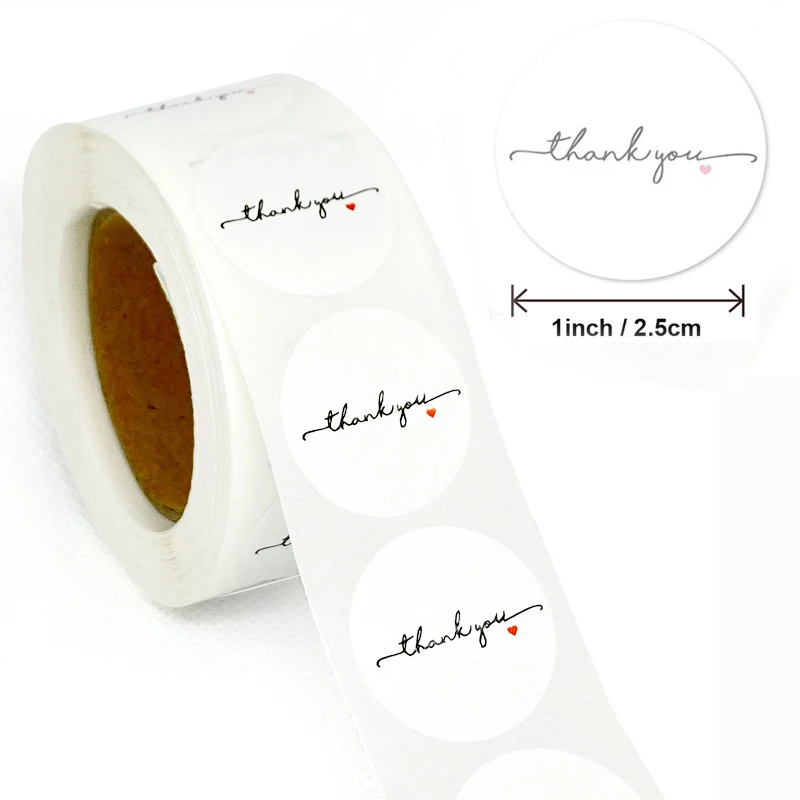 500Pcs /Roll 25mm Black Thank You Stickers Kraft Paper Sticker For Baking Wedding Decor Birthday Party Gift Sealing Sticker