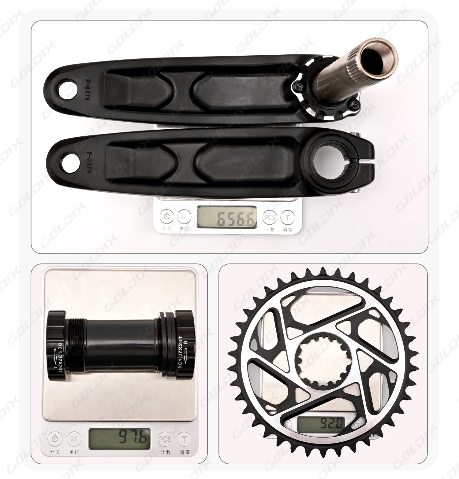 GOLDIX Hochfeste Fahrradkurbelgarnitur 165/170/175mm Geschmiedeter Legierungs-Kurbelarm 3-Bolzen-Direktmontage Schmal-Breit-Kettenblatt für MTB-Fahrrad – Detail 12