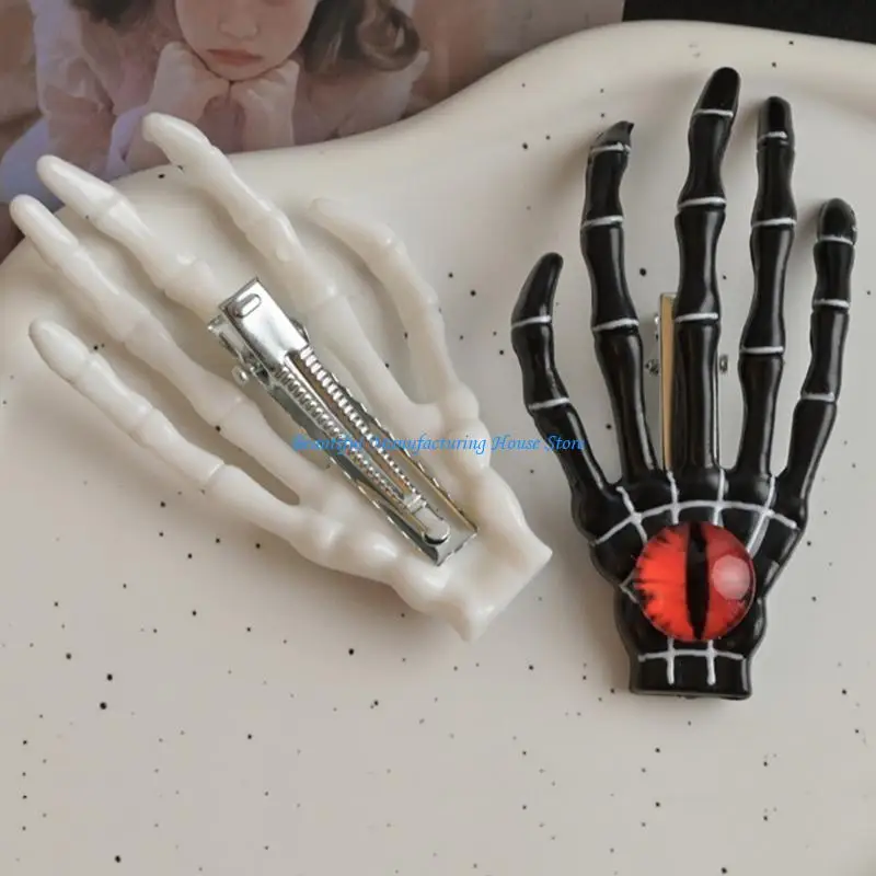 E56A القوطية الهيكل العظمي مخلب الشيطان العين مشبك شعر المشابك لجميع القديسين صور الدعائم