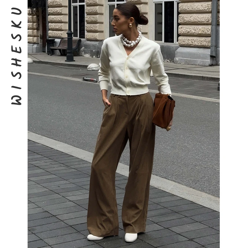 Femmes taille haute jambe droite costume pantalon décontracté drapé hanche dissimulant jambe large pantalon élégant 2025 printemps été nouveau Style