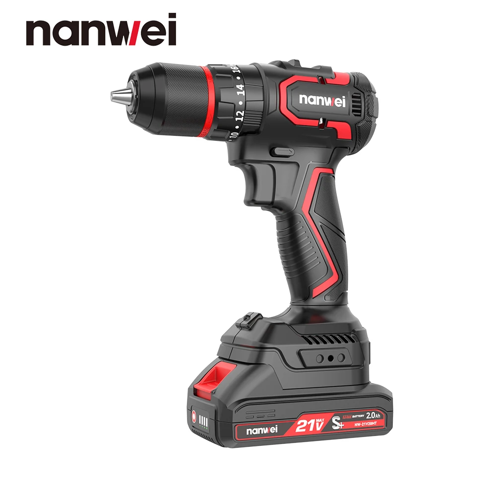 NANWEI Brushless Lithium Battery 21V Cordless Drilling Machine Dual Speed/Impact Electric Drill Can be Used for Drilling