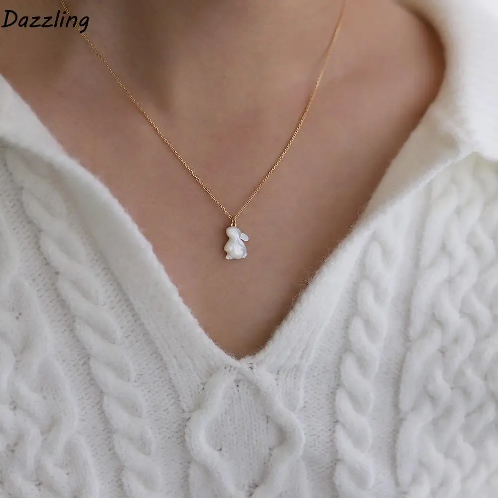 

Titanium Moon Rabbit Necklace Simple Rabbit Shape White Shell Rabbit Necklace Tender Elegant Rabbit Pendant Necklace Gift