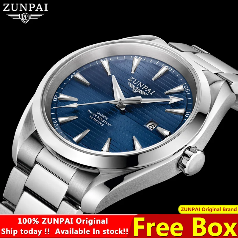 100%Original ZUNPAI Watch For Men Waterproof Stainless steel Fashion Luxury Men Watches Waterproof Luminous Quartz WristWatch