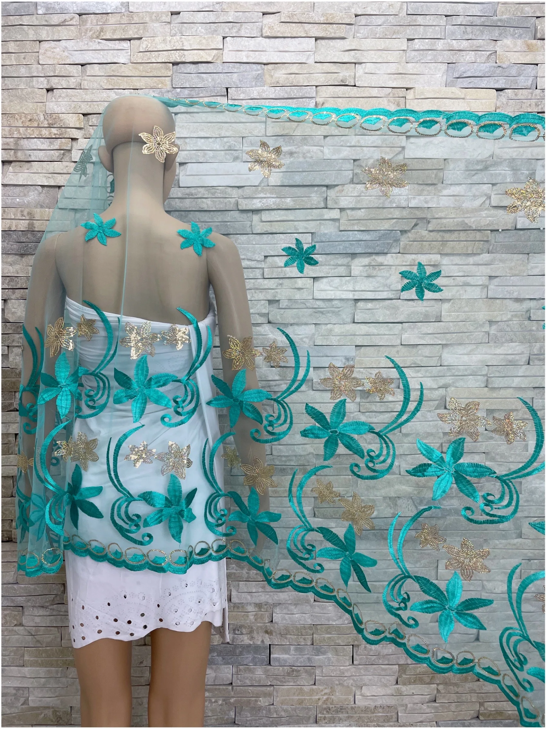 2022 Good Quality African Autumn Hijab For Women Muslim Net Scarf Dubai Sequins Embroidery Fashion Wraps American Islam