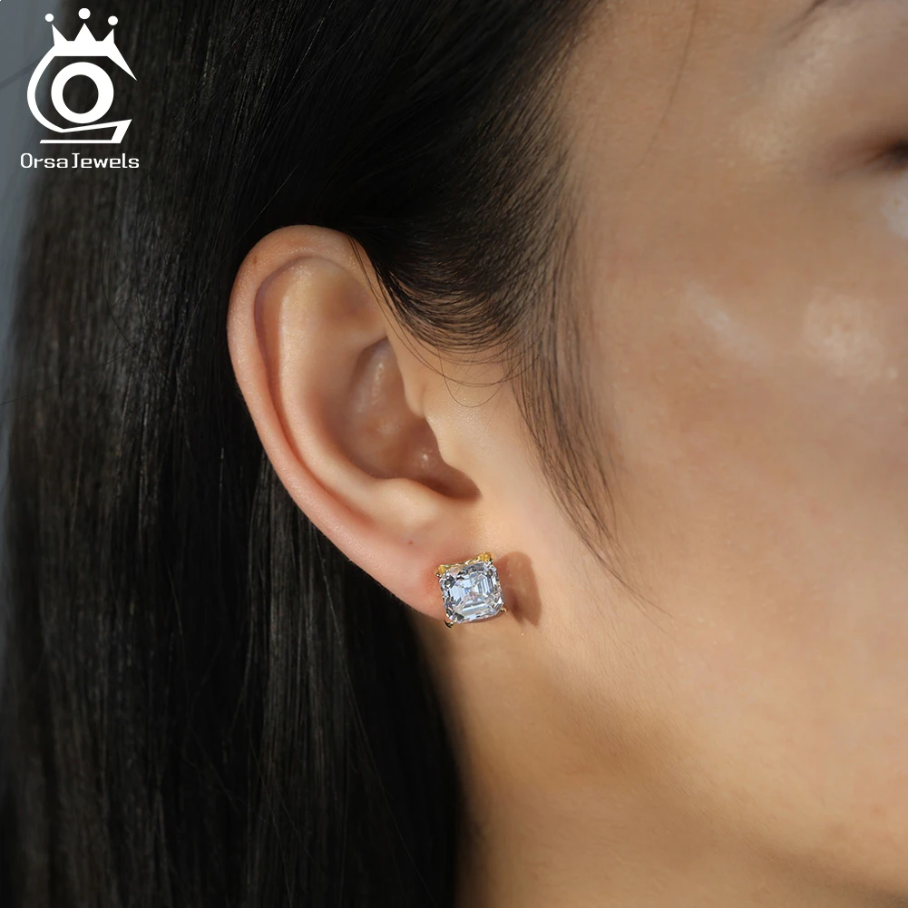 

ORSA JEWELS Exquisite S925 Silver Square Emerald Cut Moissanite Diamand for Women Shiny D Color VVS Earrings Jewelry SMOE05