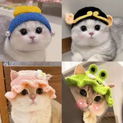 Cross-border Amazon handmade woolen knitted pet headgear for dogs, small size dogs, funny and cute cross-dressing cat hat