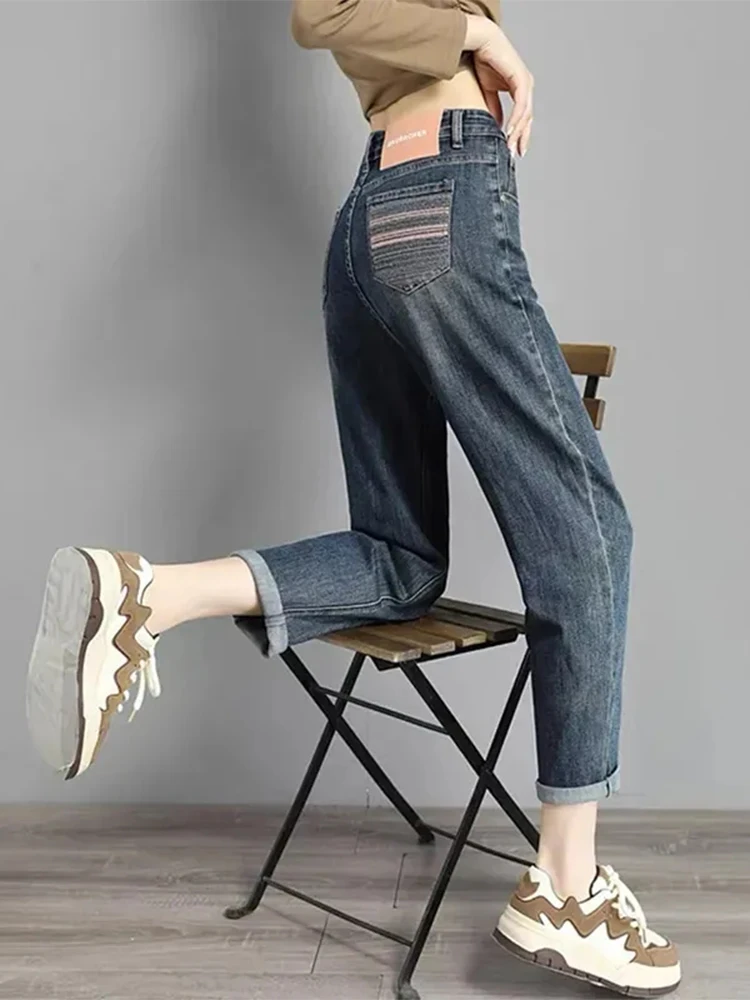 Embroidery High Waist Baggy Harem Pants Korea Fashion Pantalones Casual Pencil Vaqueros Women Streetwear Vintage Denim Pants