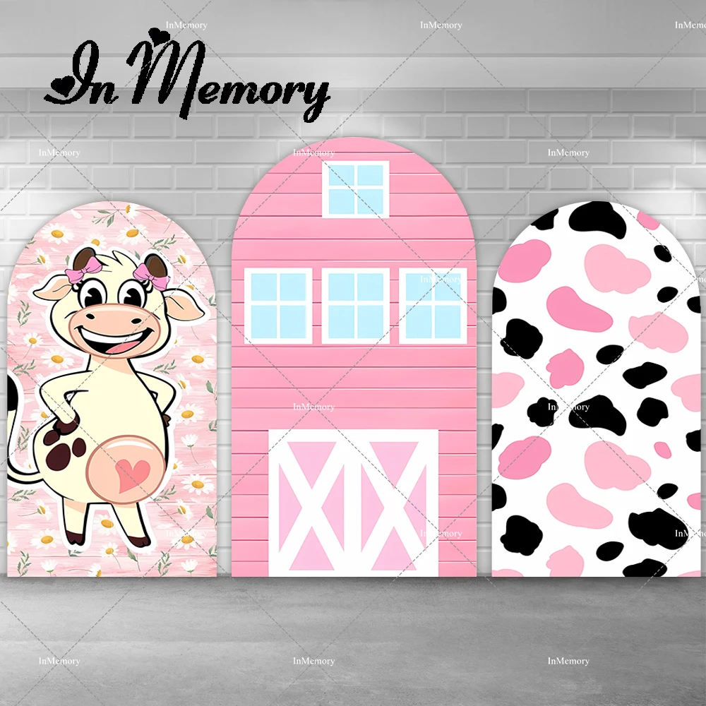 

Pink Girls Farm Theme Birthday Party Arch Backdrop Cow Print Baby Shower Chiara Wall Backgrounds Doubleside