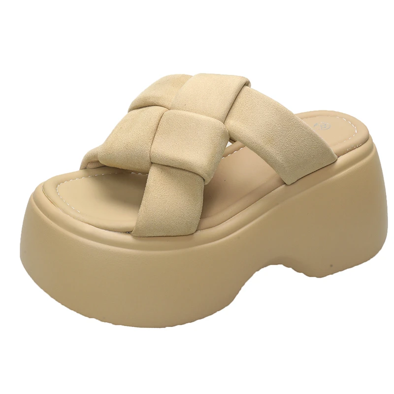 

Женские сандалии с перекрестными ремешками, роскошные модные женские повседневные пляжные тапочки на высокой платформе, летние сандалии на толстой подошве на каблуке