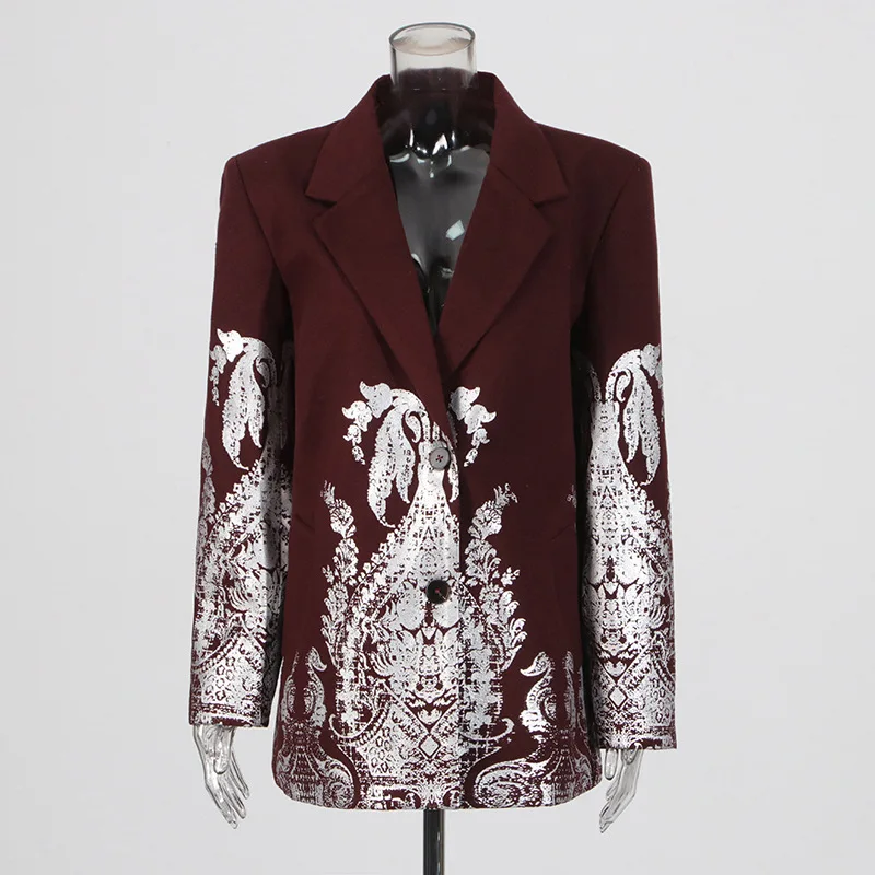 Blazers con estampado de brocado de diseñador para mujer, abrigos informales de manga larga con cuello entallado para invierno y primavera, chaqueta de moda para oficina para mujer 2026