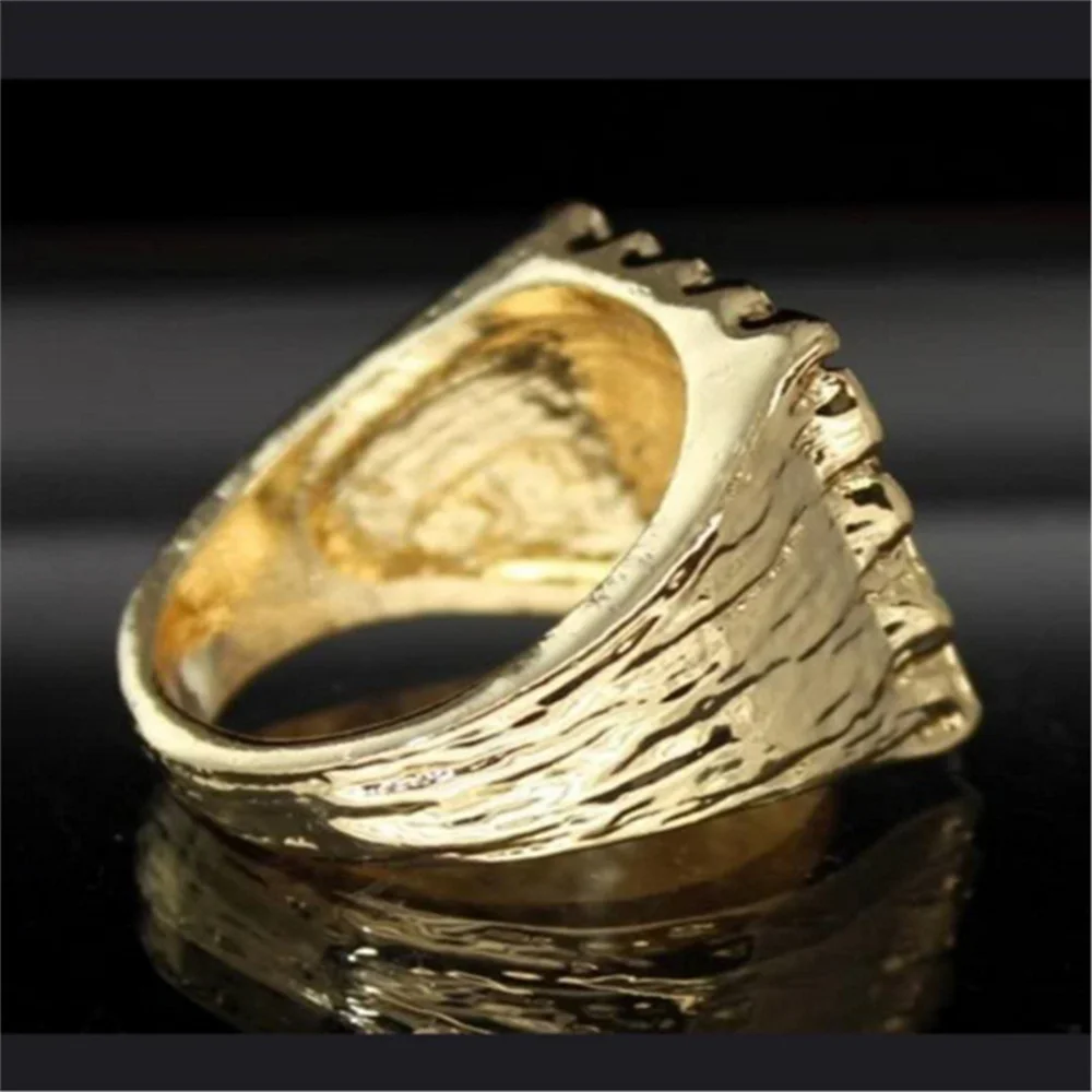 Retro Geometrisch Strukturierter Herrenring Quadratischer Breiter Ring mit Hammermuster im Hip-Hop-Stil für den Täglichen Gebrauch und Partys – Detail 5