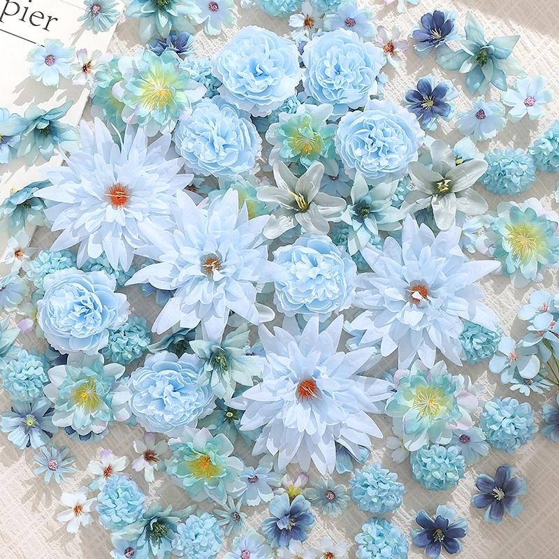 20Pcs/Set Blue Artificial Flowers Head for Home Room Decor Craft Wreath Wedding Christmas Decoration Navidad New Year 2025 Gift