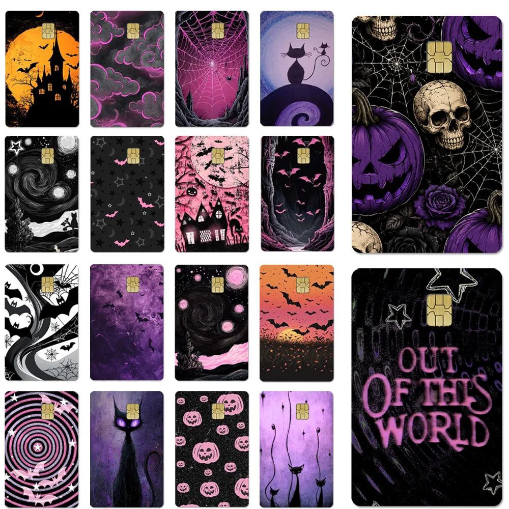 Pumpkin Skull Spider Bat Cat Hallowmas Credit Card Decoration Stickers Dark Cool Festival PVC Stickers DIY Chip Film Stickers