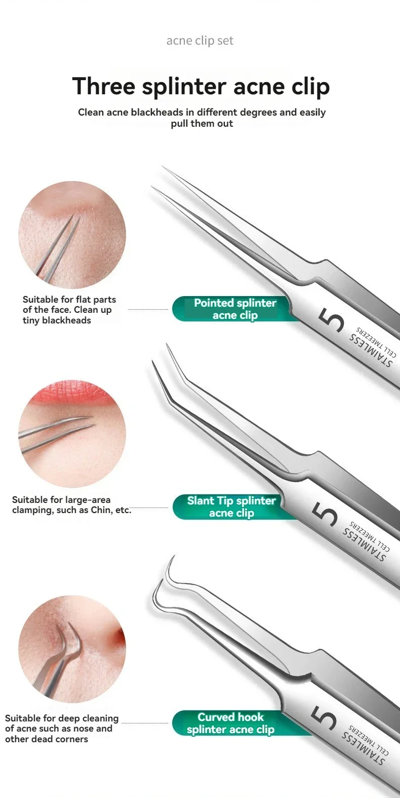 8-teiliges Set aus Edelstahl: Akne-Clip, Zellclip, Mitesser-Clip, Akne-Nadel, Akne-Nadel für Schönheitssalons, Akne-Nadel-Werkzeug – Detail 9
