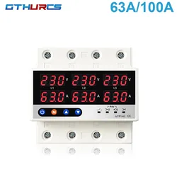 3 Three Phase Voltage Current Relay Protector 100A 63A 60A 220V 3P Over Under Voltage Relay Current Limiter Adjustable Protect