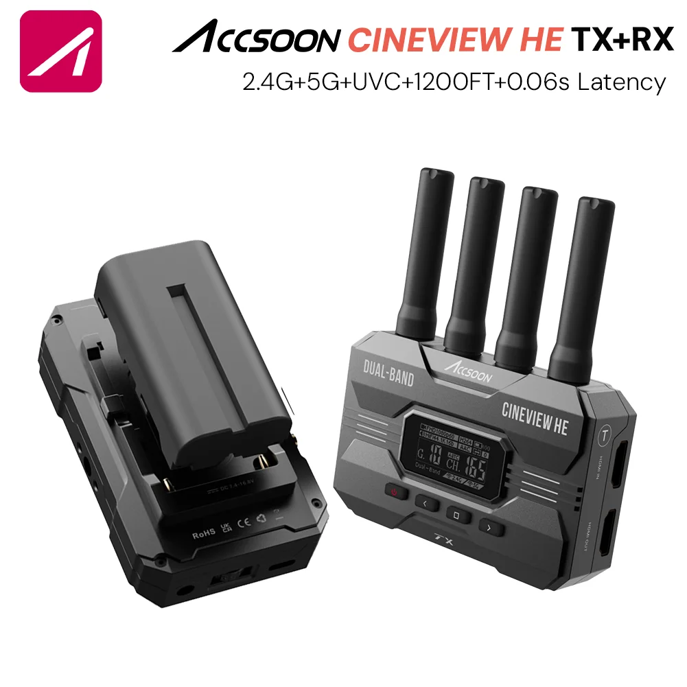 Accsoon CineView เขาเกียร์ HDMI Extender เครื่องส่งสัญญาณวิดีโอ UVC 0.06s ไร้สาย 5G 2.4G Dual-Band Smart APP