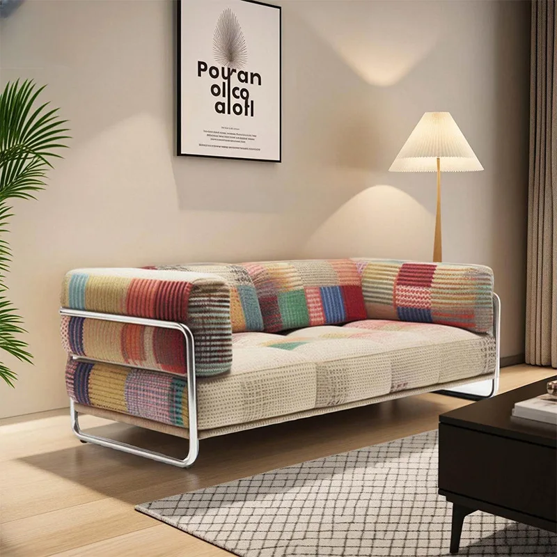 

Rainbow sofa Bauhaus style medium and ancient stainless steel straight row fabric sofa designer dopamine color sofa