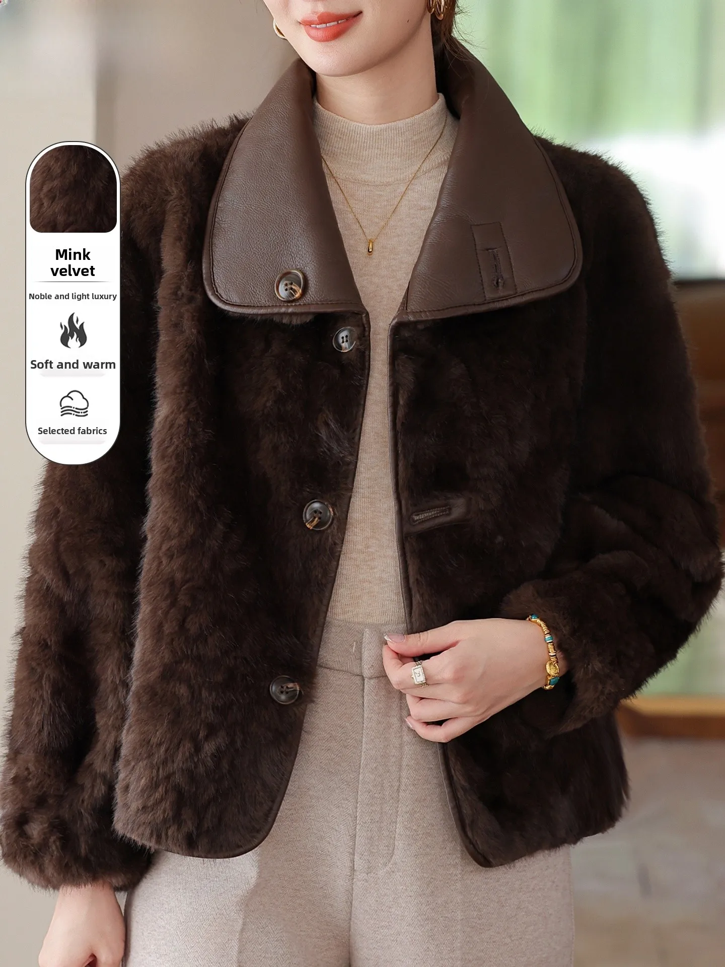 

Thiened Mink Velvet Coat Faionable Fur Inteated Autumn Winter Outerwear for Middle-Aged And ly Women Korean Sle