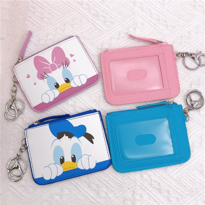 Disney Brand Cartoon Mickey Minnie Card Set Coin Purse PU Leather Donald Duck Ladies Wallet ID Card Bank Card Storage Bags