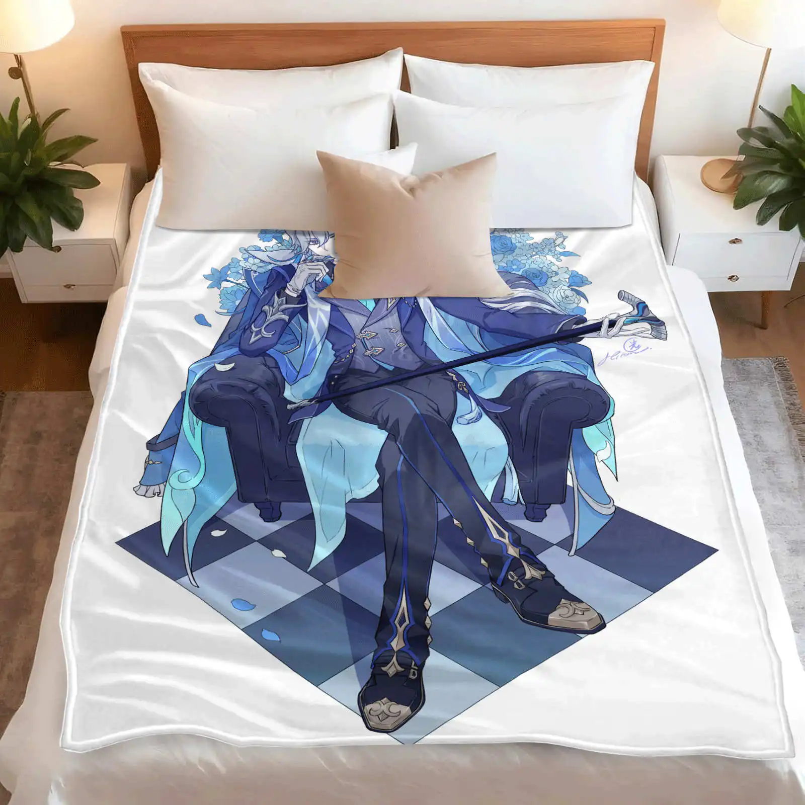 Genshin Impact Flannel Blanket - Fantasy Anime Style Polyester Flannel Fleece, Soft and Cozy All-Season Knitted Lodge Decor