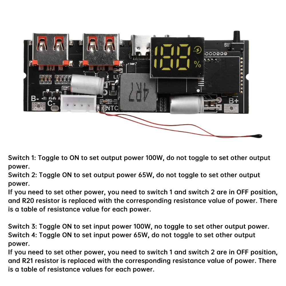 3S PD 65W 4S 5S PD 100W Bidirectional Fast Charging Module DIY Mobile Power Motherboard Temperature Control Electricity Display