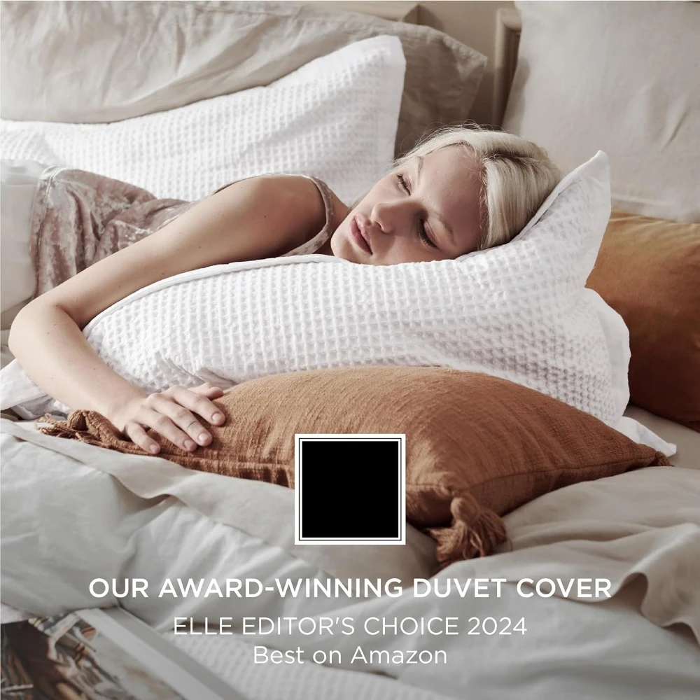 Cotton Duvet Cover Set - 100% Cotton Waffle Weave Coconut White Duvet Cover Oversized King Size, Soft and Breathable