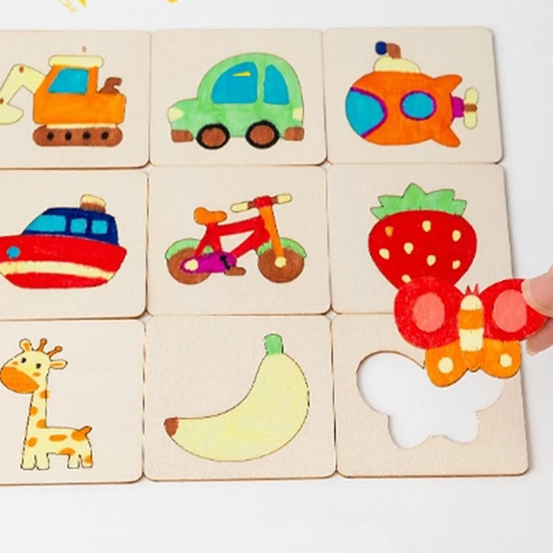 42PCS Children's Drawing Template Drawing Tool Set Wooden DIY Drawing Templates With Markes