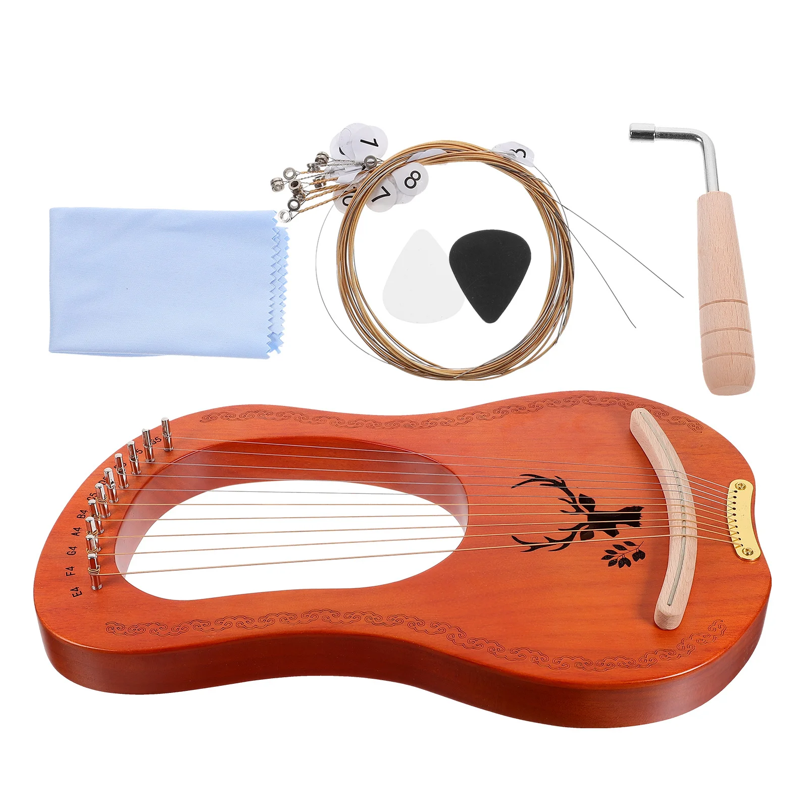 

1 Set 10-String Lyre Harp Wood String Instrument For Beginners Round Edge Design With Tuning Wrench Picks Spare Strings
