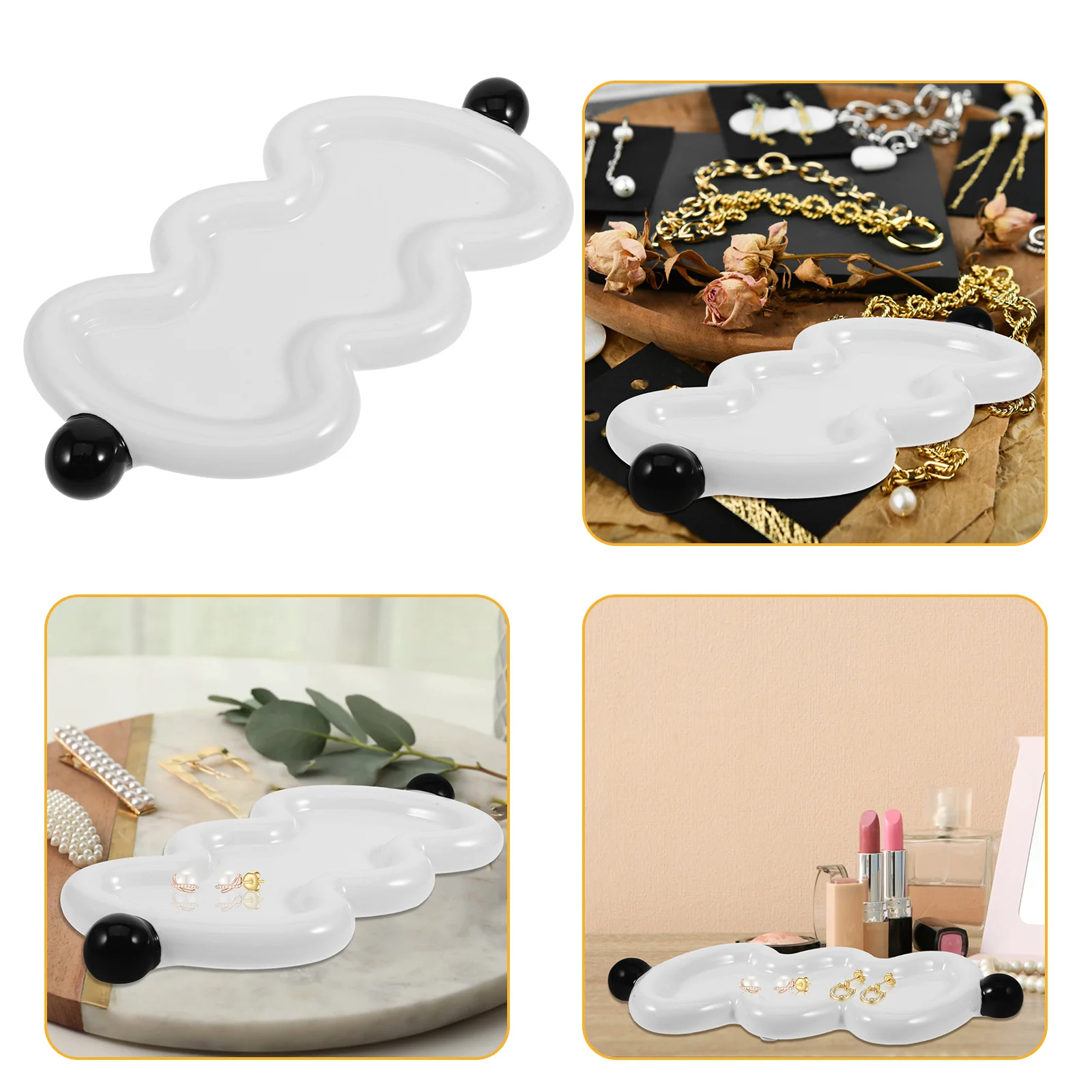 

Ceramic Jewelry Tray Waved Design Compact for Keys Rings Cosmetics Desktop Organizer Trinket Dish Ceramic Jewelry Tray