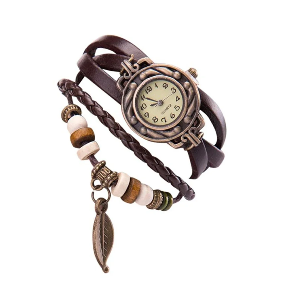 Einfache Vintage klassische mehrfarbige hochwertige Frauen Echt leder Quarzuhr Armband Armbanduhren Blatt Freizeit uhren